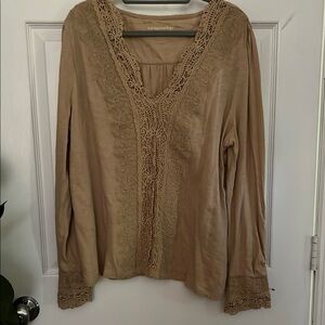 Women's Tan Lace Detail Top
